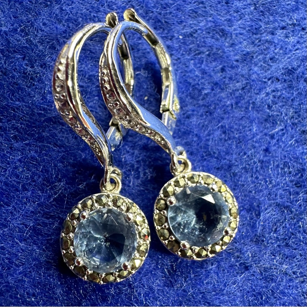 Judith Jack 925 Sterling Silver Marcasite and crystal drop earrings. - Picture 4 of 9